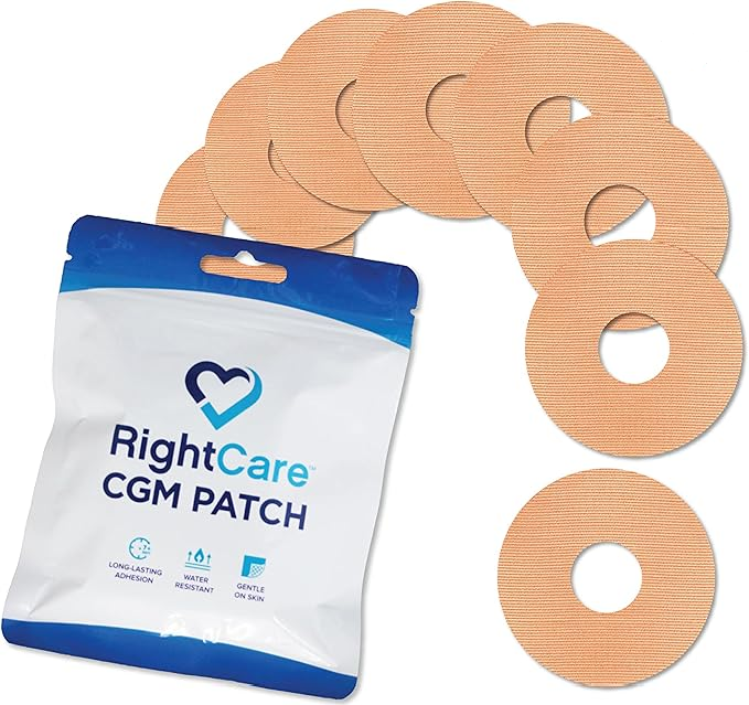 CGM Adhesive Patches Pre-Cut for Freestyle Libre 2 &3 and Lingo, Waterproof Adhesive Medical Tape, Uncovered Circle Protective Patches, Tan, Bag of 25